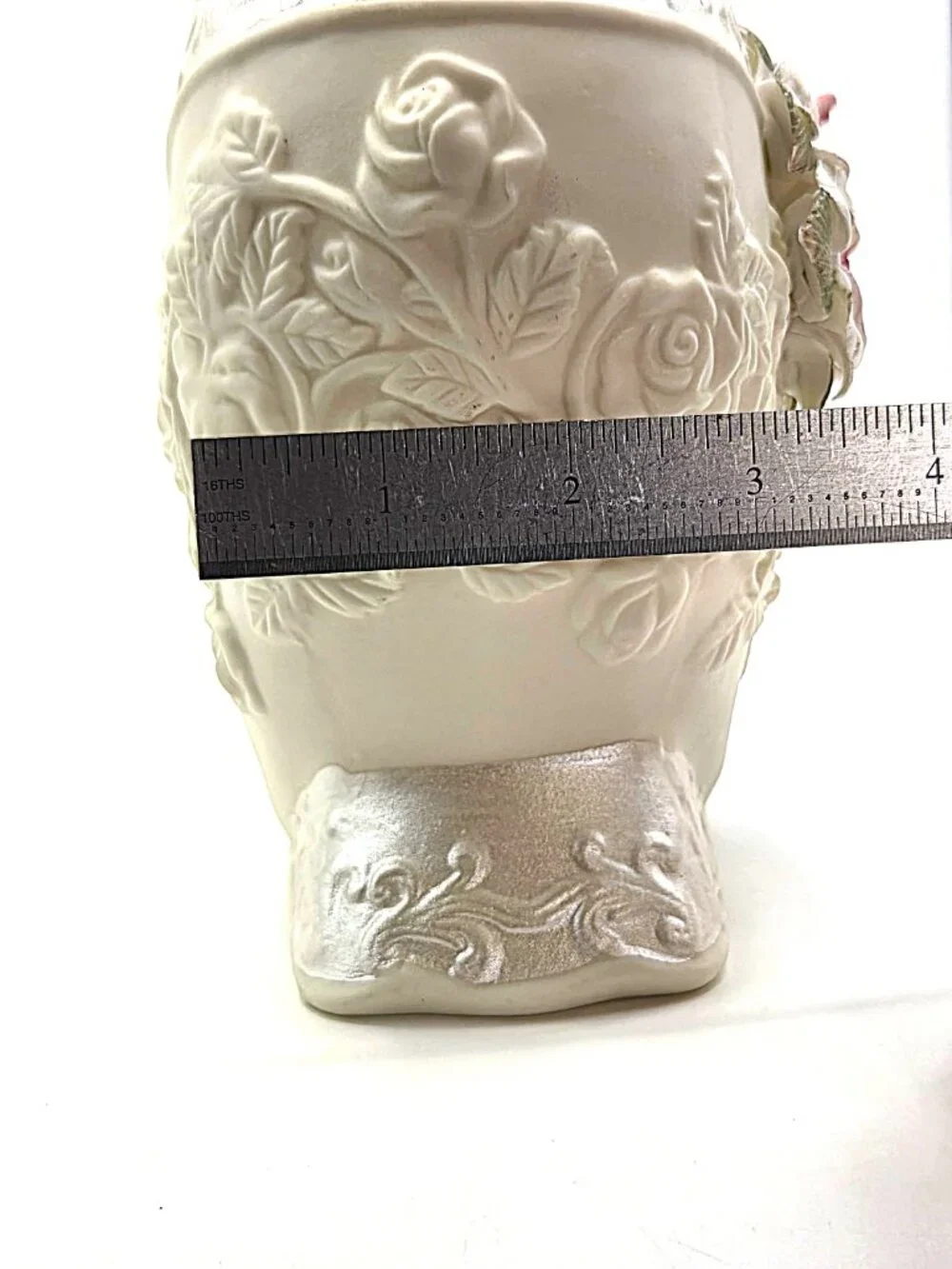 Capodimonte Style Heart Shaped Bisque Vase with Applied Flowers
